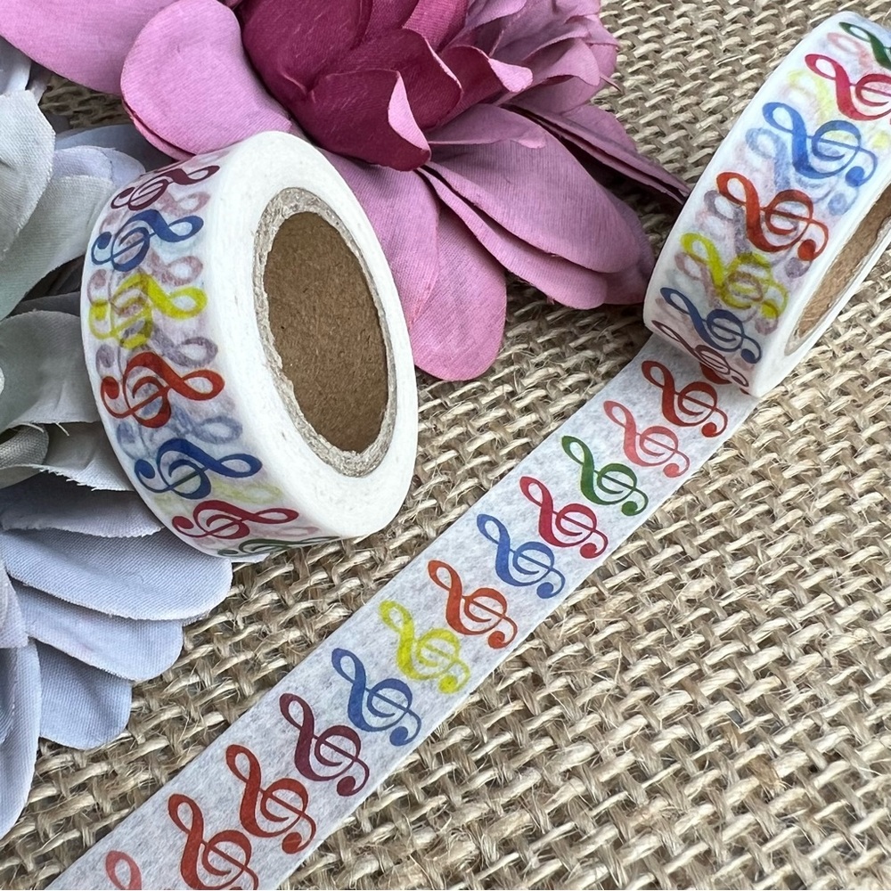 Treble Clef Musical Symbol, Colorful Music Notes, Washi Tape, 1 Roll